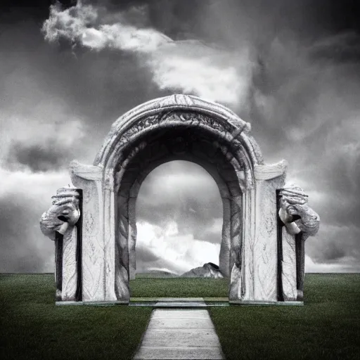 Image similar to a gateway to heaven in a surreal and twisted monument in a dream