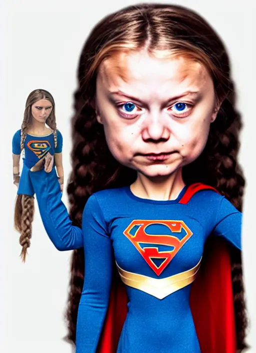 Image similar to greta thunberg as a supergirl mark ryden doll, detailed digital art, trending on Artstation