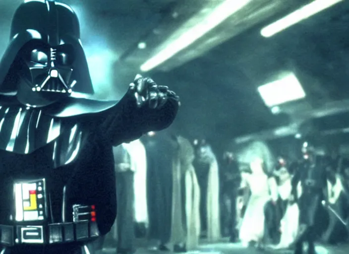 Image similar to film still of Darth Vader dancing at a disco club in Star Wars The Empire Strikes Back,