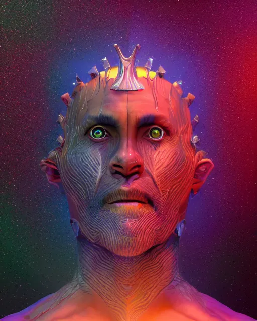 Image similar to 3 d render of dark cosmic king with profile picture by luis toledo and alex grey and beeple, neosurrealism. digital art, pixel art, concept art, octane render, trending on cgsociety, trending on artstation