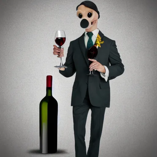 Image similar to alligator in a suit drinking a fancy wine