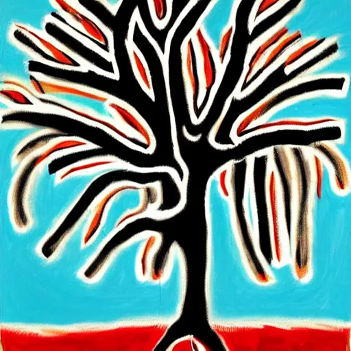 Prompt: painting of a tree with eyes in the style of basquiat