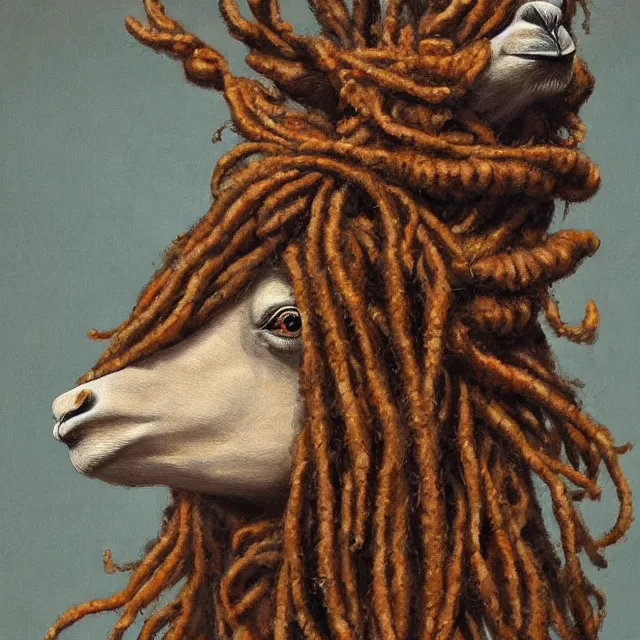 Image similar to llama with dreadlocks, by mandy jurgens, ernst haeckel, el anatsui, james jean