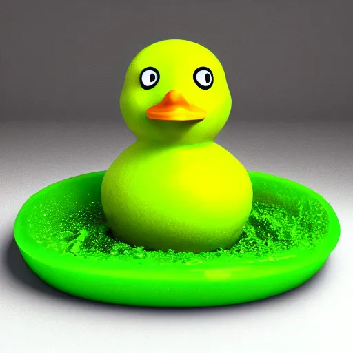 Prompt: rubber duck made of green slime melting on a bathroom, octane render, unreal engine, excellent composition, trending on artstation, million of likes