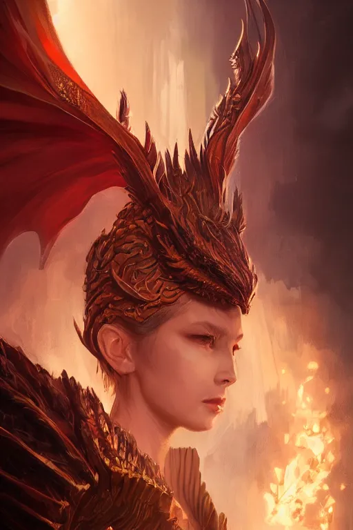 Image similar to a fancy portrait of a dragon queen by Greg Rutkowski, Sung Choi, Mitchell Mohrhauser, Maciej Kuciara, Johnson Ting, Maxim Verehin, Peter Konig, final fantasy , mythical, 8k photorealistic, cinematic lighting, HD, high details, atmospheric,