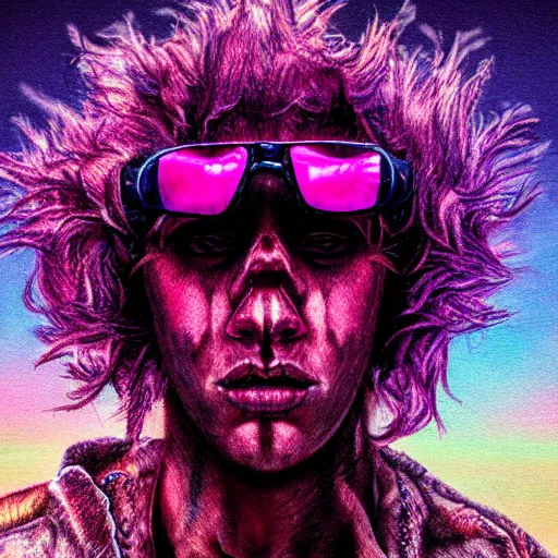 Image similar to a realistic detailed portrait photo of a monster, synthwave