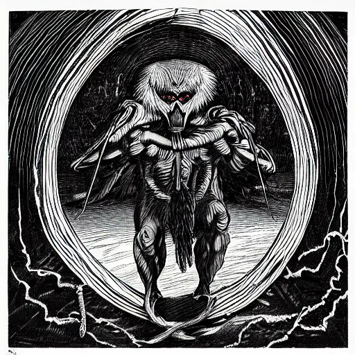 Image similar to mandrill descending from heaven, in the style of deathspell omega's fas album cover, illustration, detailed