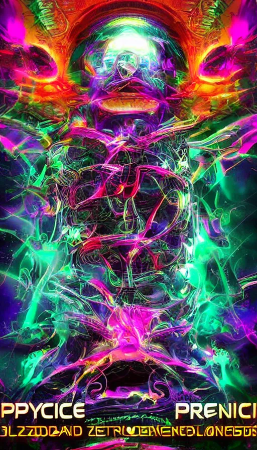 Image similar to psytrance artwork, with 3 d render