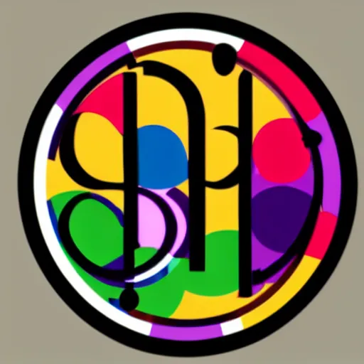 Image similar to a corporate logo with a multicoloured circle and dots around it