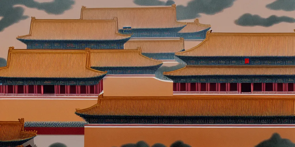 Image similar to a very high resolution image from a new movie, forbidden city, front view, photorealistic, photography, directed by wes anderson