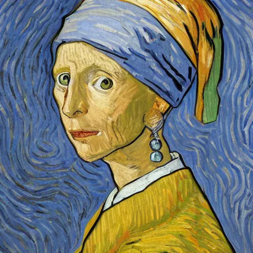 Prompt: Salad Fingers with a pearl earring, by Vincent Van Gogh, 8k