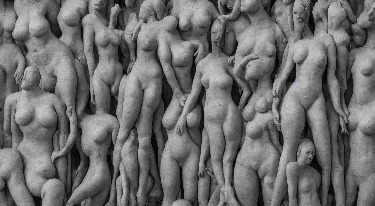 Prompt: 5 0 giant women body sculptures shaping as colums and sculptures a surrealistic building at the kingdom of julius caesar, roman historic works, hyper - detailed, artstation trending, world renowned artists, historic artworks society, antique renewel, good contrast,, cgsociety, deviantart, 2 4 mm lens, photorealist, national geographic