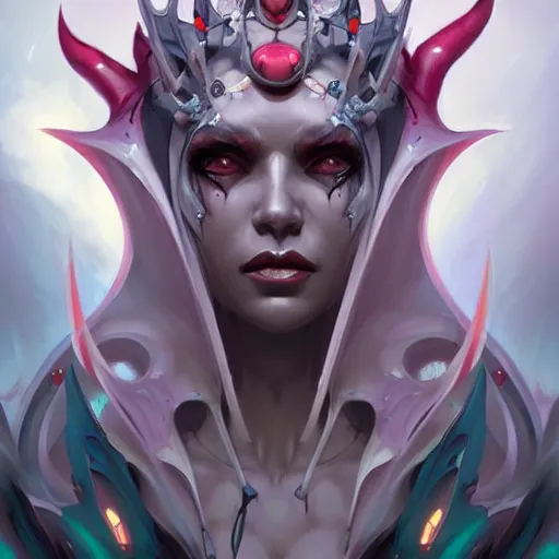 Image similar to a portrait of a beautiful demonic cybernetic queen of hell, cyberpunk concept art by pete mohrbacher and wlop and artgerm and josan gonzales, digital art, highly detailed, intricate, sci-fi, sharp focus, Trending on Artstation HQ, deviantart, unreal engine 5, 4K UHD image