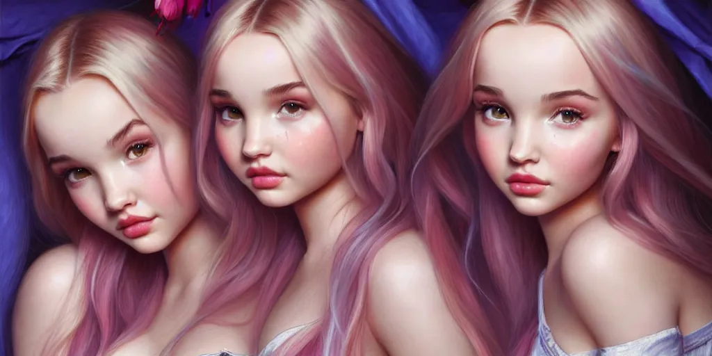 Prompt: dove cameron and madison beer and bella poarch are three beautiful college girls in a bed rolling on ecstasy covered in sweat and dilated pupils, highly detailed, digital painting, artstation, concept art, matte, sharp focus, illustration, art by artgerm and ross tran and thomas kincade