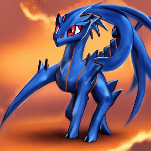 Image similar to a mixture of dialga and ponyta, Pokemon