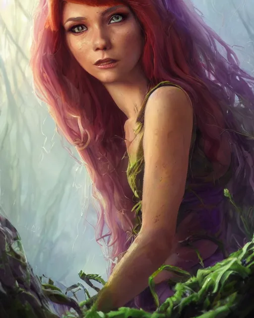 Image similar to daphne from scooby doo, hyper realistic face, beautiful eyes, fantasy art, in the style of greg rutkowski, intricate, hyper detailed, smooth