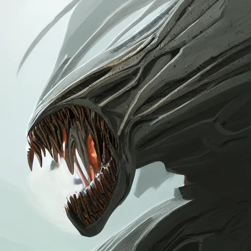 Image similar to professional concept art portrait of a predatory alien species on a depth of field background, by cam sykes. an intricate, elegant, highly detailed digital painting, concept art, smooth, sharp focus, illustration, in the style of syd mead.