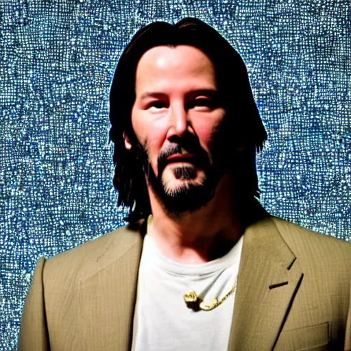 Image similar to mosaic style icon of keanu reeves. light rays. bokeh