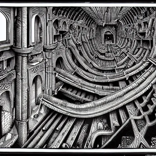 Image similar to mehmet paterns, hr giger, mc escher style djinns