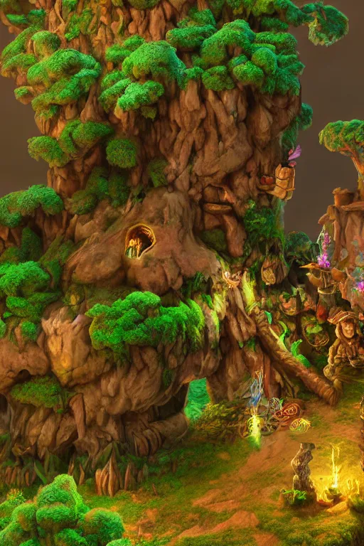 Image similar to zelda fantasy art giant golem troll wood rock greeble gemstone enchanted forest, global illumination ray tracing hdr fanart arstation by sung choi and eric pfeiffer and gabriel garza and casper konefal bastion forged hardmesh lisa frank zbrush central radiating a glowing aura global illumination ray tracing hdr