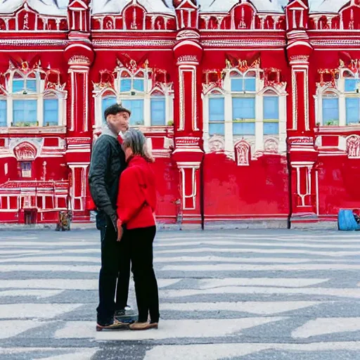 Image similar to a man and a woman standing on the red place of moscow