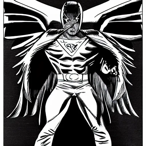 Image similar to comic book cover about superhero called eagle man, superhero with eagle mask and wings logo, issues 1, realistic