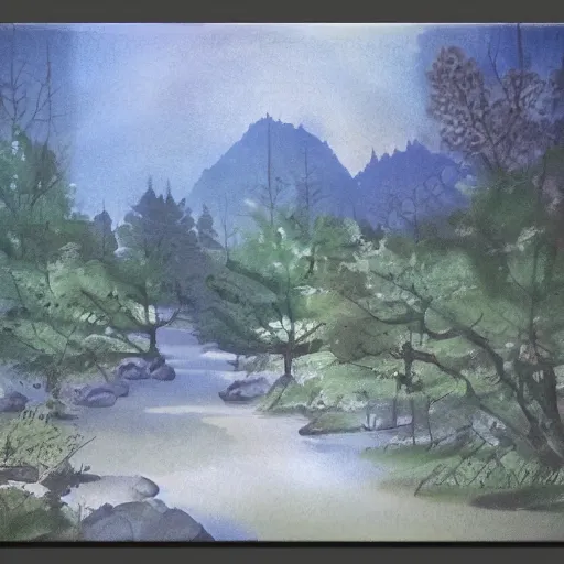 Prompt: nature environment, unfinished canvas, dry brush texture, wash