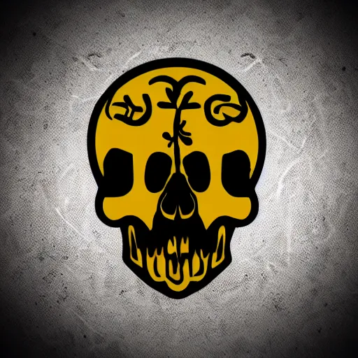 Image similar to death metal themed skull shaped microphone vector logo for a record label, dark, horrorcore, grunge, golden ratio