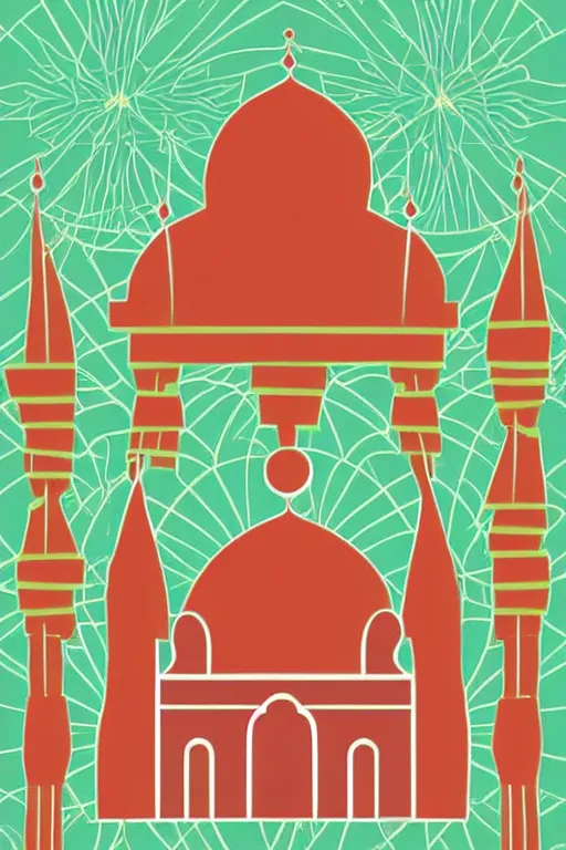 Prompt: minimalist boho style art of colorful mosque, illustration, vector art