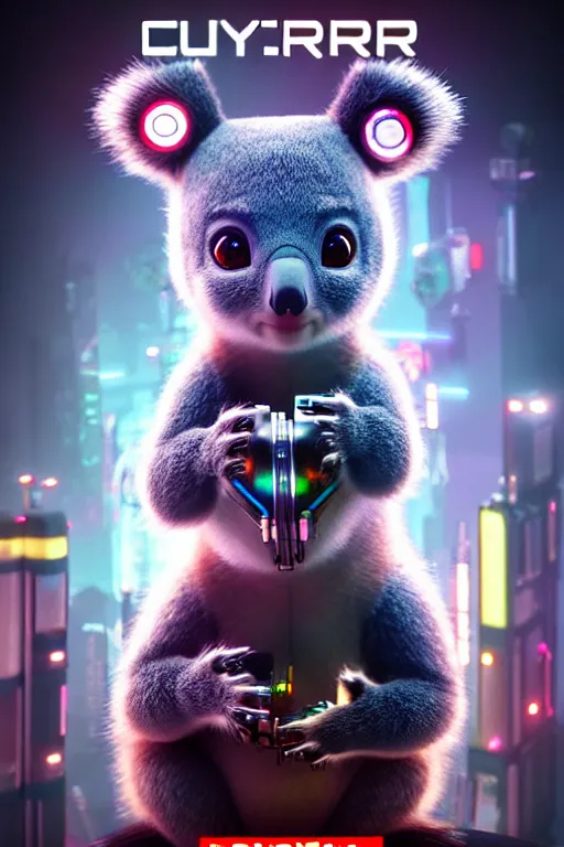 Prompt: high quality 3 d render very cute cyborg koala! cyberpunk highly detailed, unreal engine cinematic smooth, in the style of blade runner & detective pikachu, hannah yata charlie immer, moody light, low angle, uhd 8 k, sharp focus