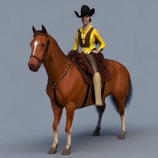 Prompt: christin hendricks as horseman characters, 3 d render, blender,