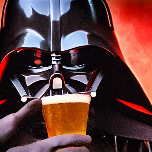 Image similar to photo of Darth Vader drinking a beer