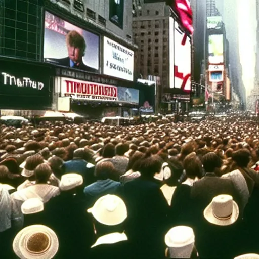 Image similar to still of donald trump clones invading time square, in barry lyndon ( 1 9 7 9 ), morning photograph