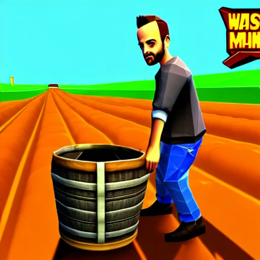 Image similar to jessie pinkman and walter moving barrel, nintendo 6 4 screenshot, low poly, aliased