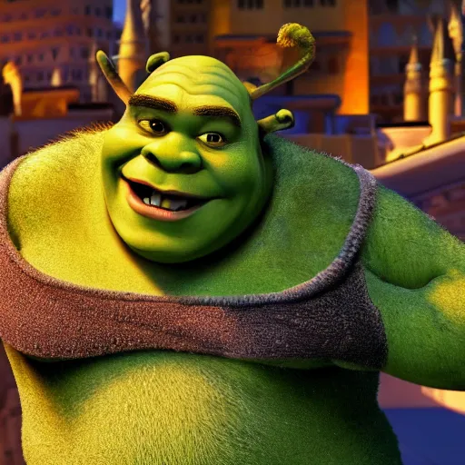 Image similar to shrek living the good life in las vegas, cinematic, photorealism, 4 k, highly detailed