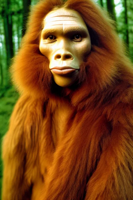 Image similar to a professional portrait photo of a neanderthal woman forest, dirty face, ginger hair and fur, extremely high fidelity, natural lighting, still from the movie quest for fire