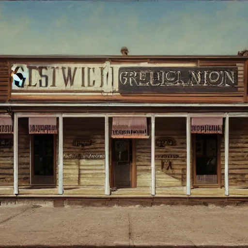 Prompt: painting of a western saloon exterior in old town, gregory crewdson