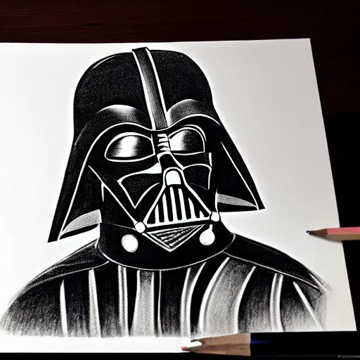 Prompt: A pencil sketch of Darth Vader, 4k, pencil art, shading, shadow,