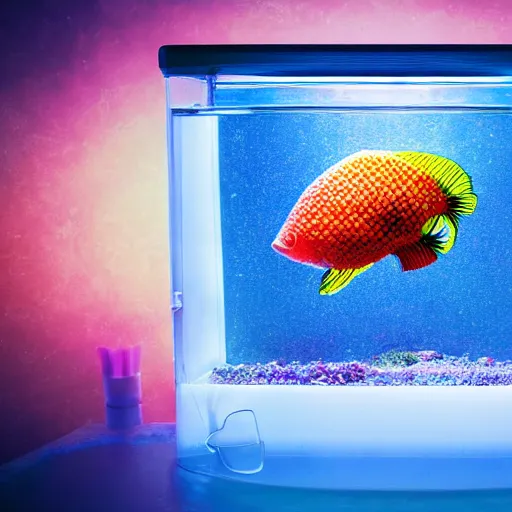 Prompt: a brain in a fish tank, vibrant colors, digital art, trending on deviantart