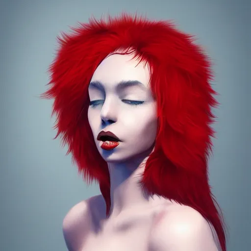 Prompt: a women with red fur on face and body, fashion beast trend, trending on artstation, award-winning art