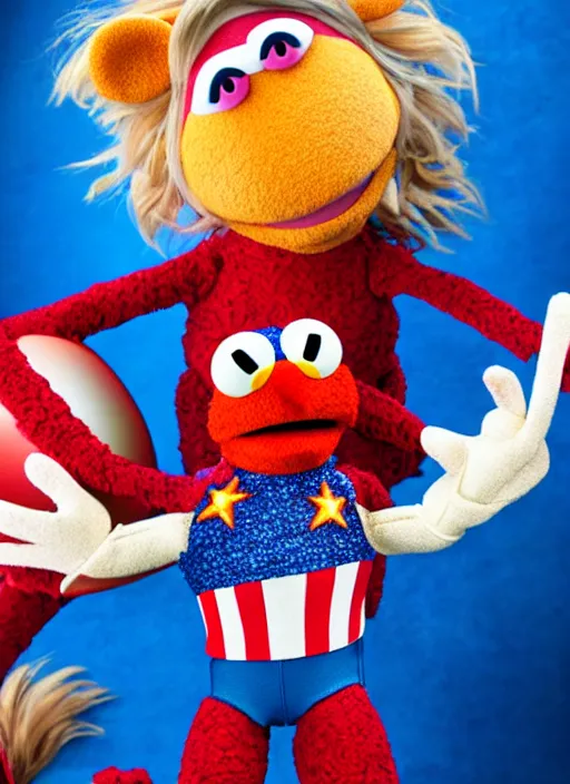 Image similar to studio portrait still of muppet captain america as a muppet muppet as a muppet, 8 k, studio lighting, key light,