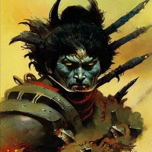 Prompt: warrior by Frank Frazetta,fantasy artwork,bold,striking,high quality!!!!!,masterpiece!!!!