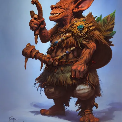 Prompt: a detailed painting of a goblin shaman, by justin gerard and jesper ejsing, digital art, realistic painting, dnd, character design, trending on artstation
