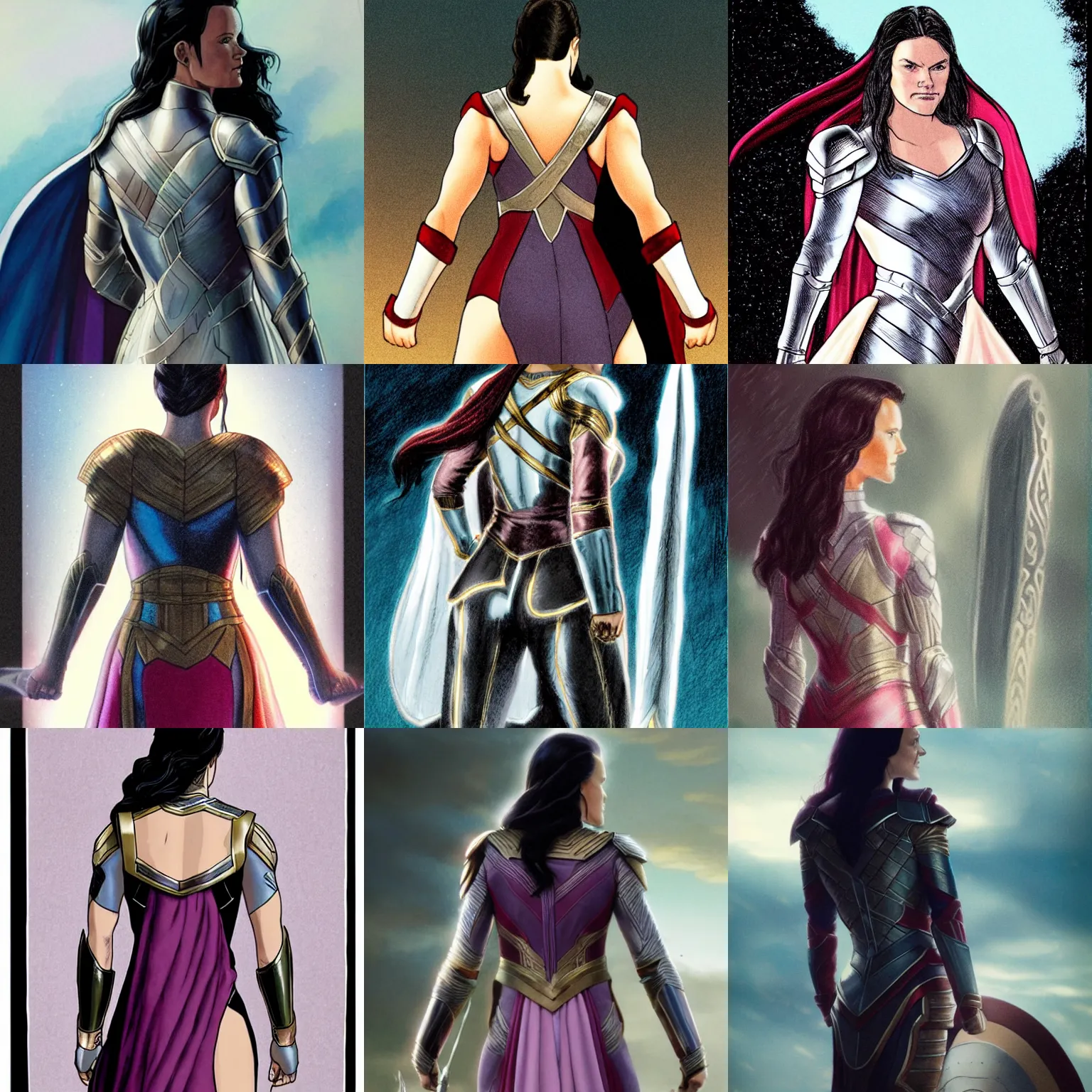 Prompt: lady sif the asgardian, clothless view, from behind, pastel colors