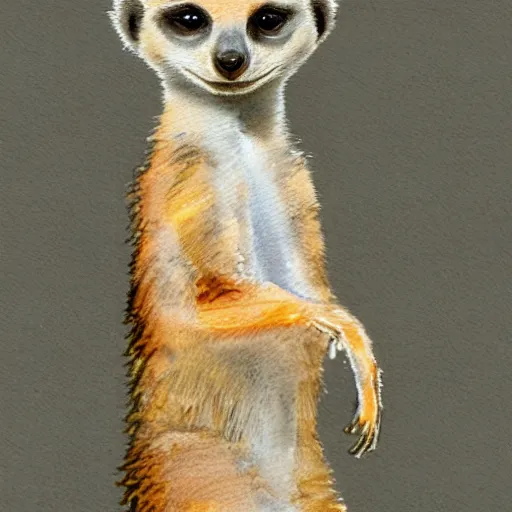 Image similar to an aquarelle of a meerkat on a white background