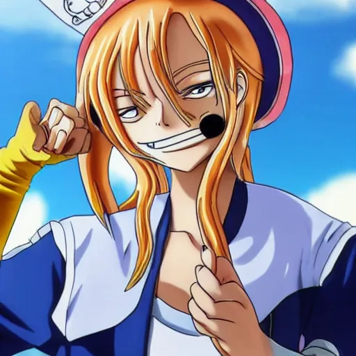 Image similar to Nami from One Piece working at McDonalds, epic detail, anime style, sharp focus, serious,