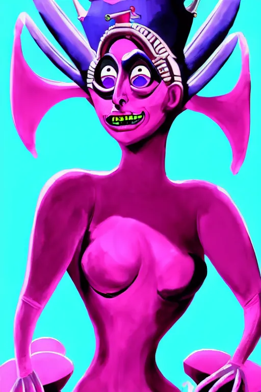 Image similar to lady gaga as queen toxique, an alien supervillainess with mutagenic powers, glowing energy effects, full color digital painting in the style of don bluth, jamie hewlett, artgerm, artstation trending, 8 0 s vibes