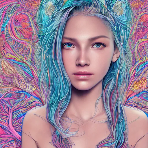 Image similar to a portrait of an incredibly beautiful, colorful, graceful, elegant, and sophisticated young blonde girl made of garlic, an ultrafine detailed illustration by james jean, intricate linework, bright colors, final fantasy, behance contest winner, vanitas, angular, altermodern, unreal engine 5 highly rendered, global illumination, radiant light, detailed and intricate environment