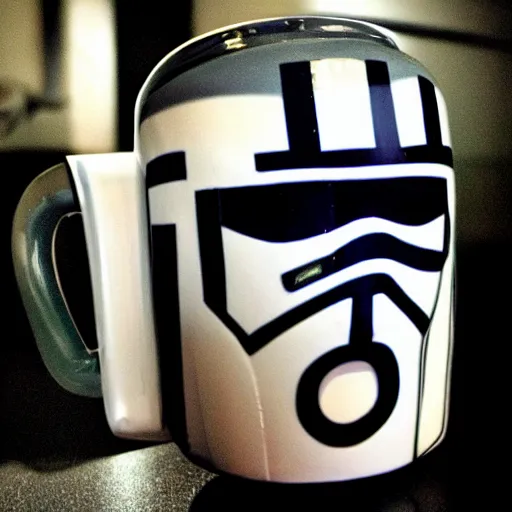 Image similar to A robot coffee mug designed by Anakin Skywalker to fit where his hand used to be, still from star wars,