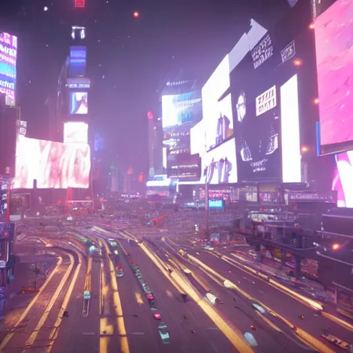 Image similar to still image of times square in the tower of destiny 2, destiny 2, unreal engine 5, screenshot